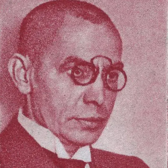 Das Bild zeigt ein Portrait von Peter Wust aus einem Ausschnitt einer Briefmarke, die von der französischen Post für das Saarland herausgegeben wurde.