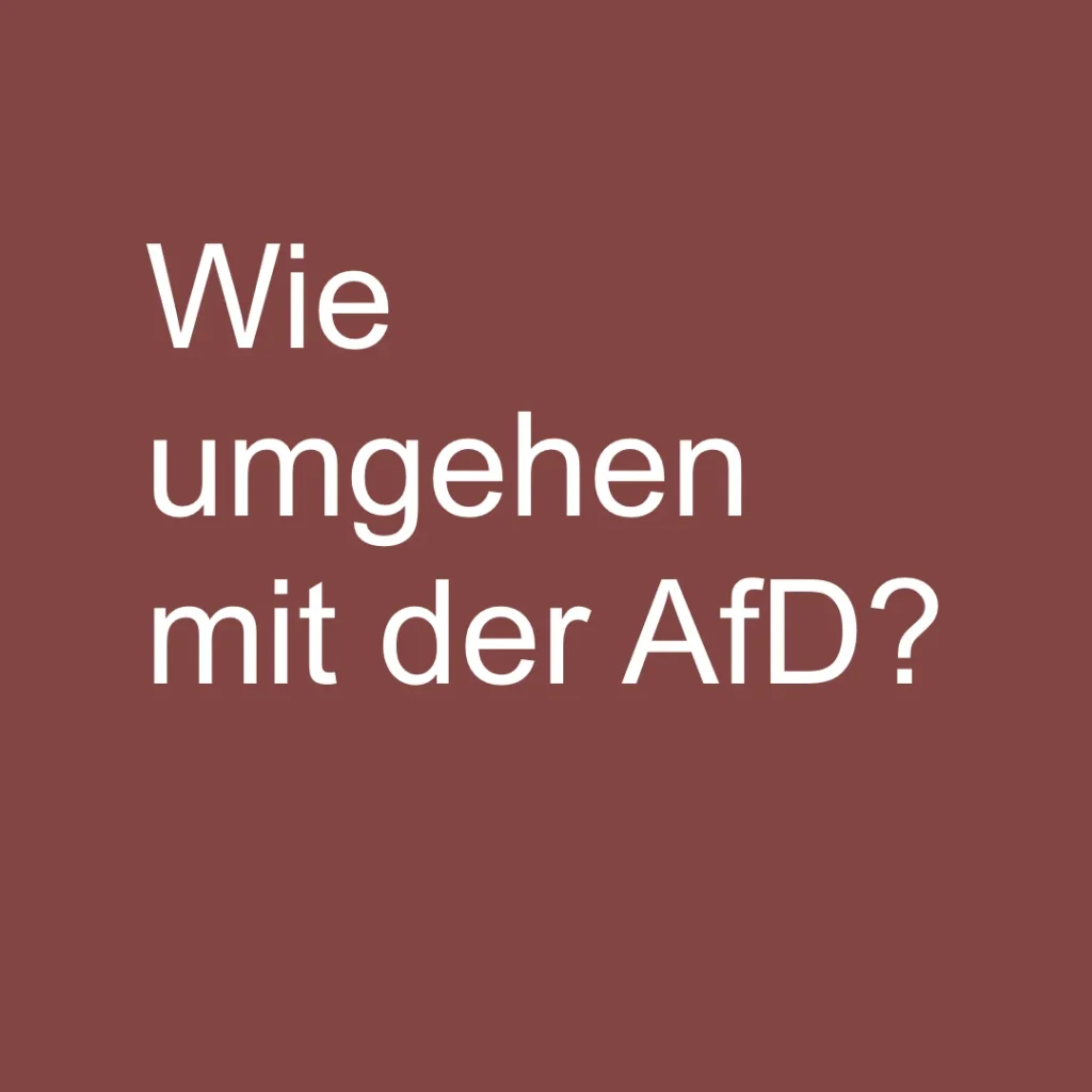 Bild enthält nur Text auf braunem Untergrund: "Wie umgehen mit der AfD?".