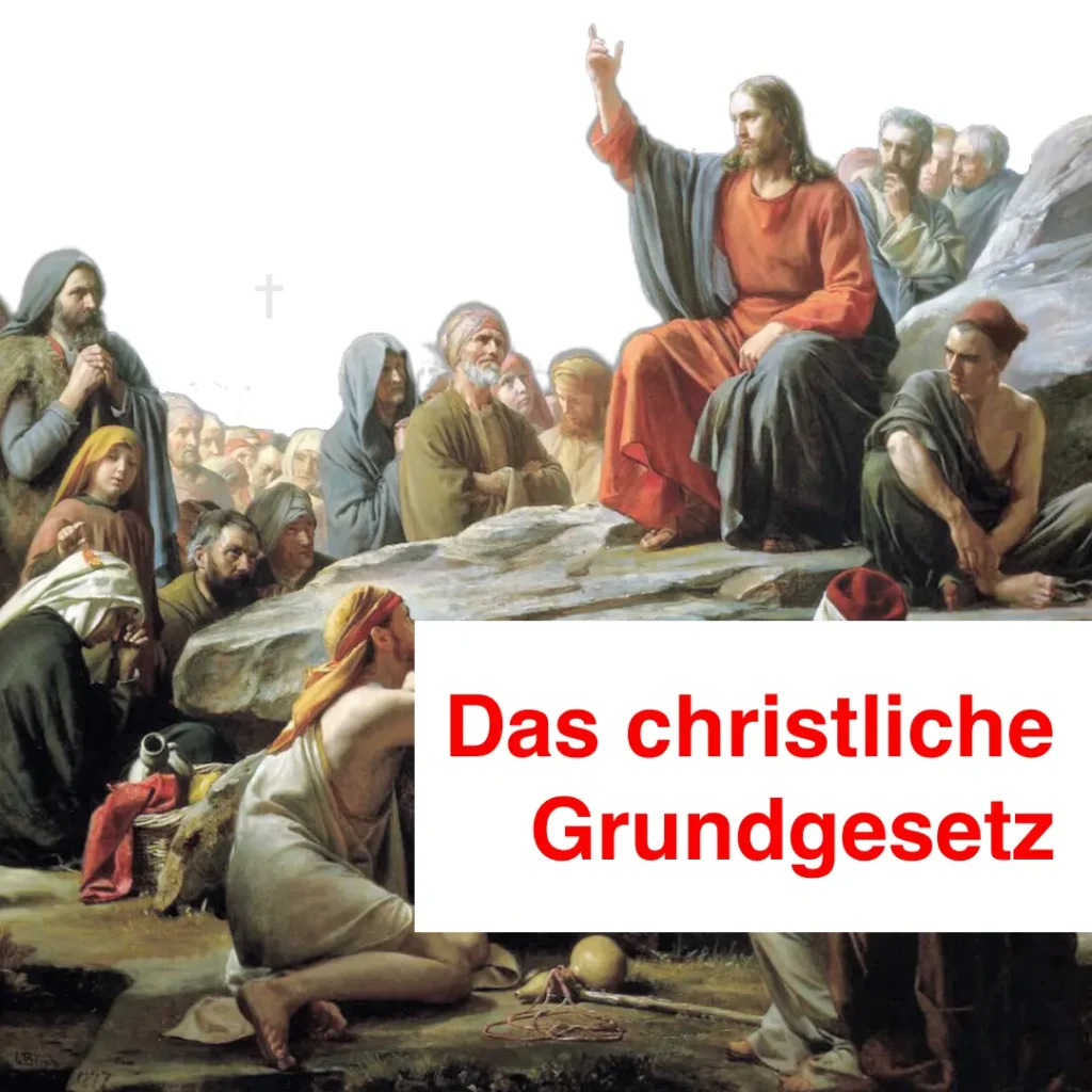 Das Bild zeigt Jesus bei der Bergpredigt, umgeben von Jünger*innen.