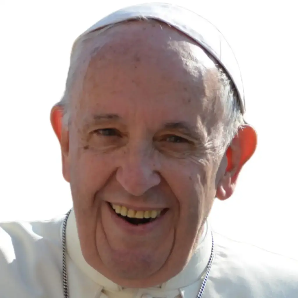 Das Bild zeigt ein Portrait von Papst Benedikt, der sehr zugewandt in die Kamera lächelt.
