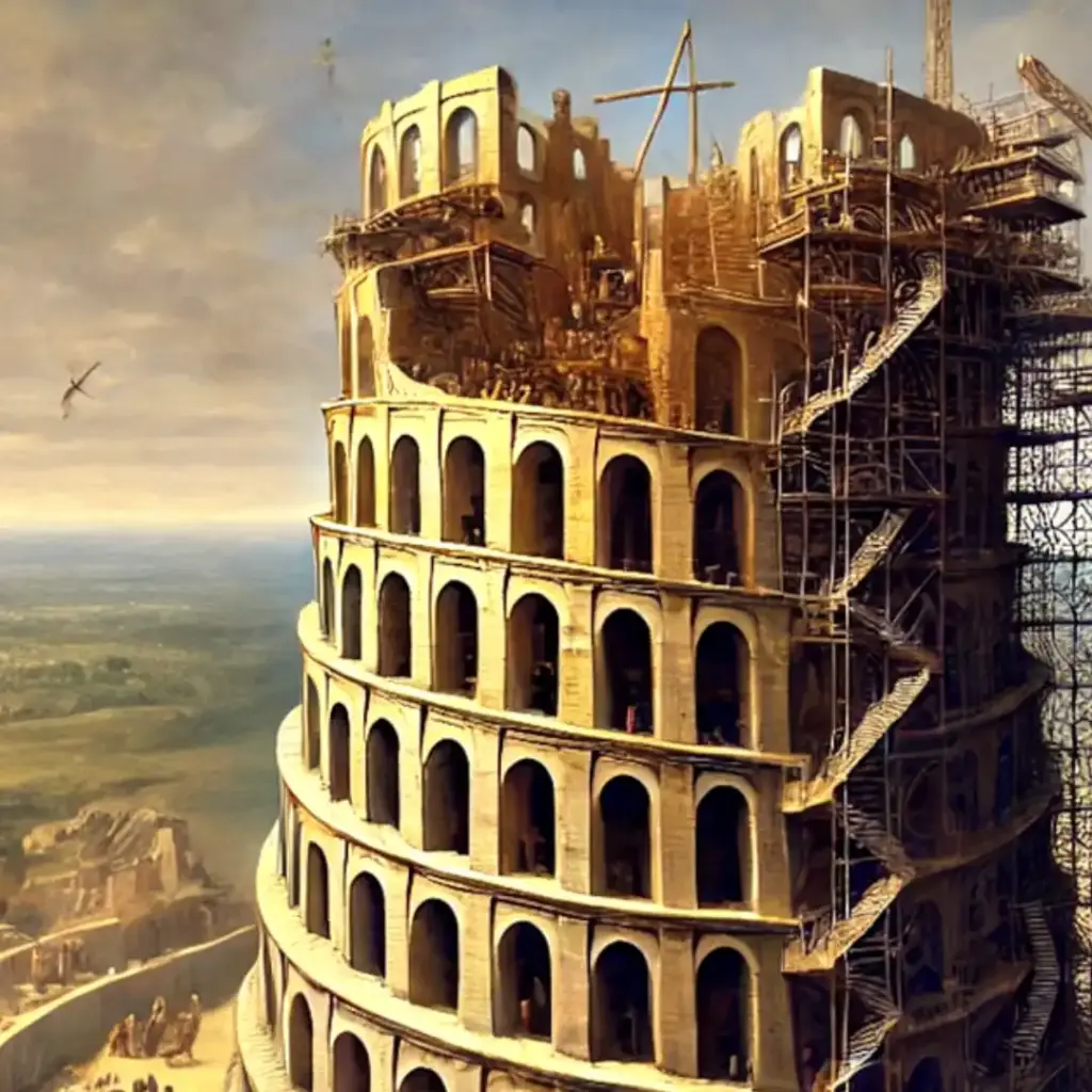 Das Bild zeigt eine Darstellung des Turmbaus zu Babel.